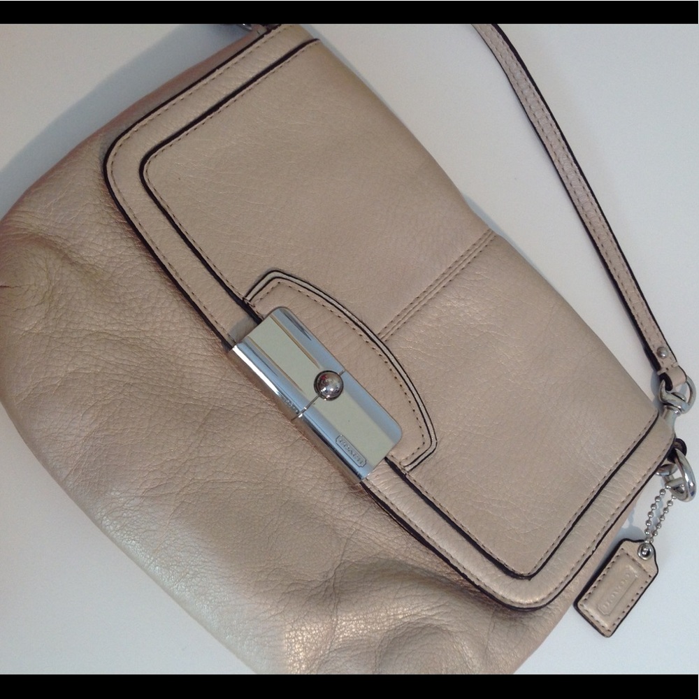 Metallic soft pebble leather coach crossbody
